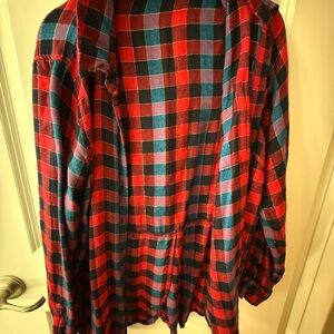 Lucky Brand Metallic Stripe Plaid Shirt